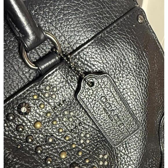 Coach Mercer 30 Bag with Bandana Rivets Black Pebbled Leather Crossbody Strap - Picture 11 of 15